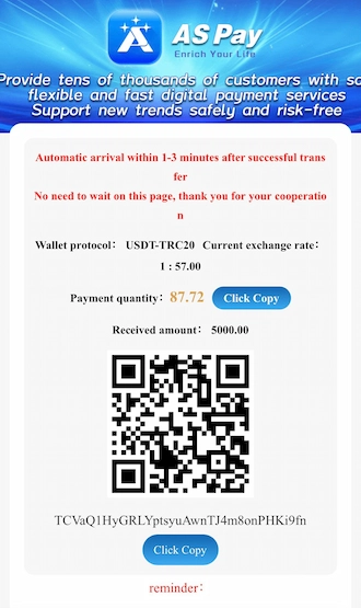 Step 3: Open your USDT wallet and transfer funds via the QR code we provide