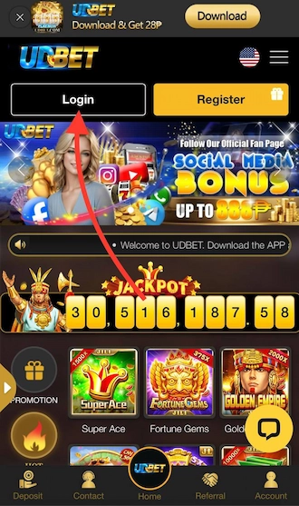 Step 1: At the homepage of UDBET Slot, select the Login section